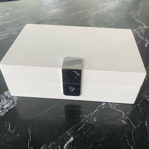 WEST ELM Large White Lacquered Jewelry Box with Chrome Accent Lock